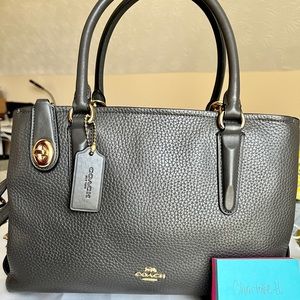 🫶Like New! Coach Pebble Leather Dark Grey Satchel-Crossbody w/cute Turn-locks